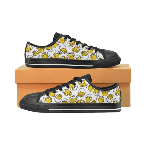 Beer design pattern Kids' Boys' Girls' Low Top Canvas Shoes Black