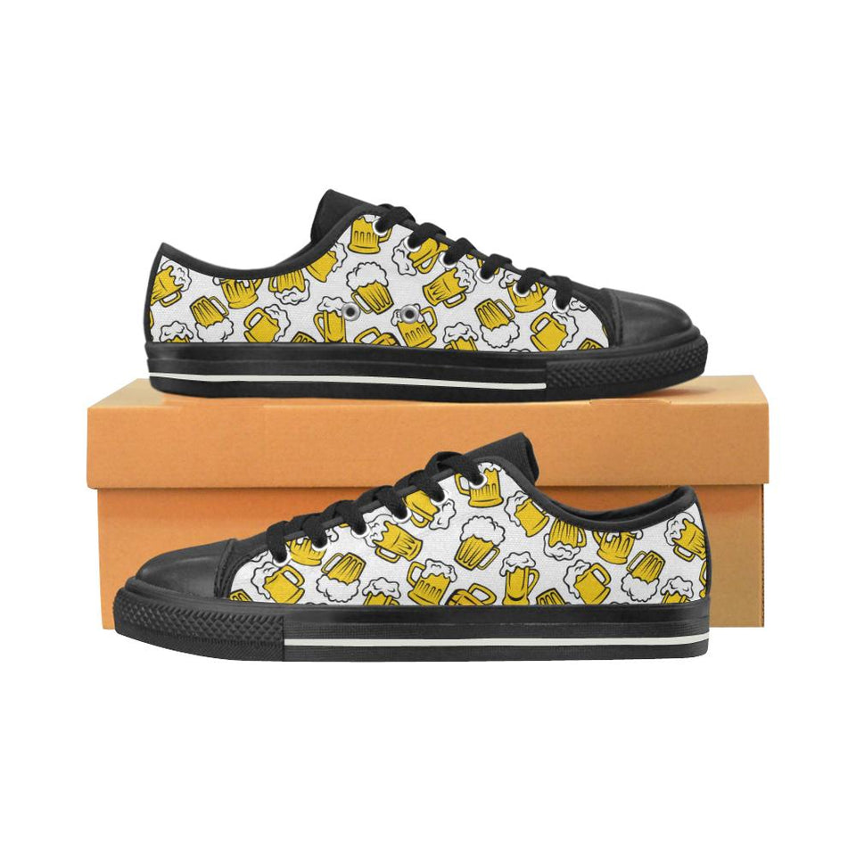 Beer design pattern Kids' Boys' Girls' Low Top Canvas Shoes Black