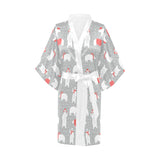 Cute polar bear christmas snow pattern Women's Short Kimono Robe