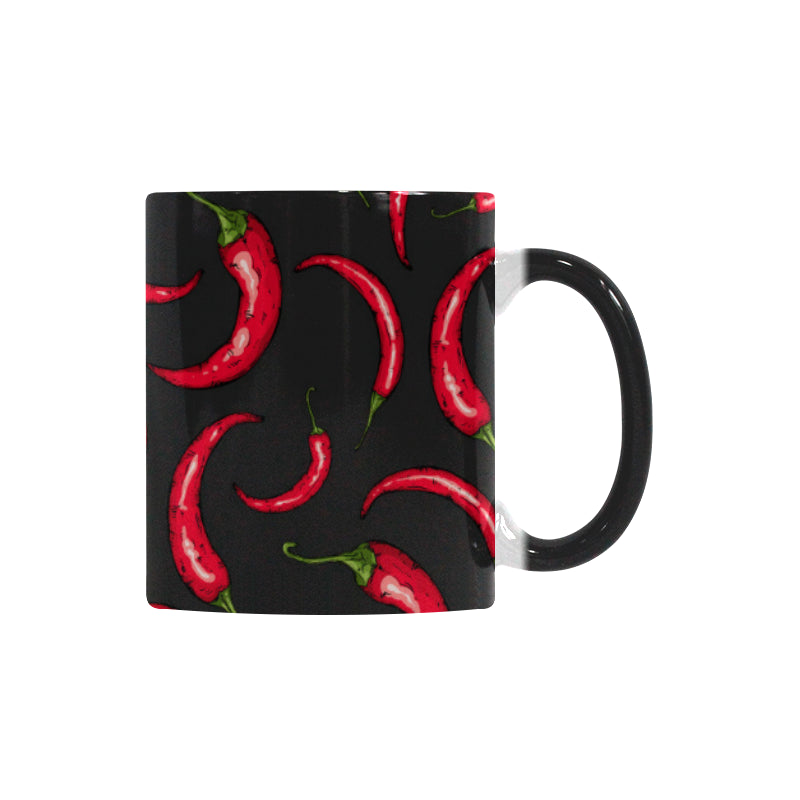 Chili peppers pattern black background Morphing Mug Heat Changing Mug