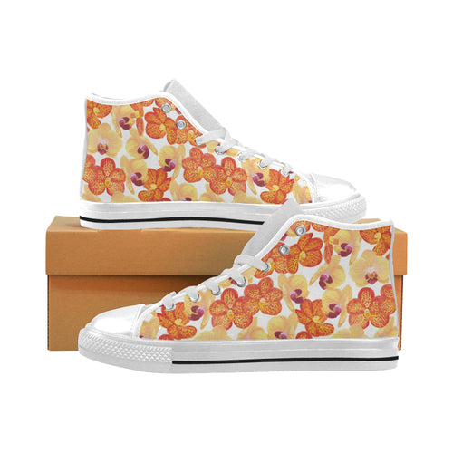 Orange yellow orchid flower pattern background Men's High Top Canvas Shoes White