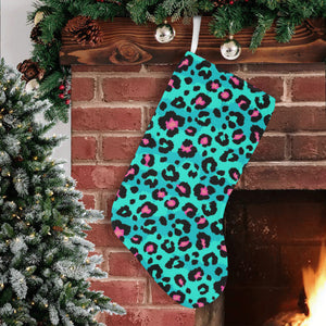 Green leopard skin print pattern Christmas Stocking