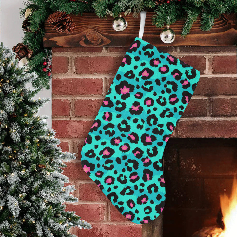 Green leopard skin print pattern Christmas Stocking