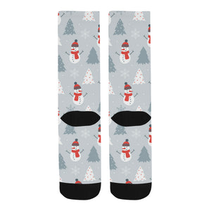 Snowman christmas  tree snow gray background Crew Socks