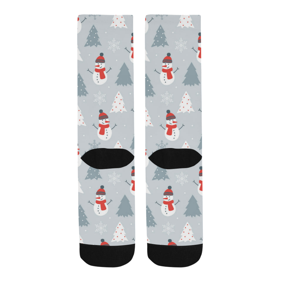 Snowman christmas  tree snow gray background Crew Socks