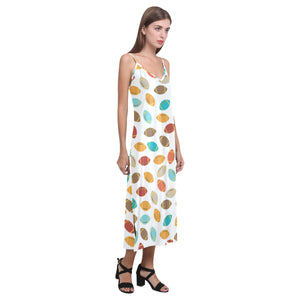 Colorful american football ball pattern V-Neck Open Fork Long Dress
