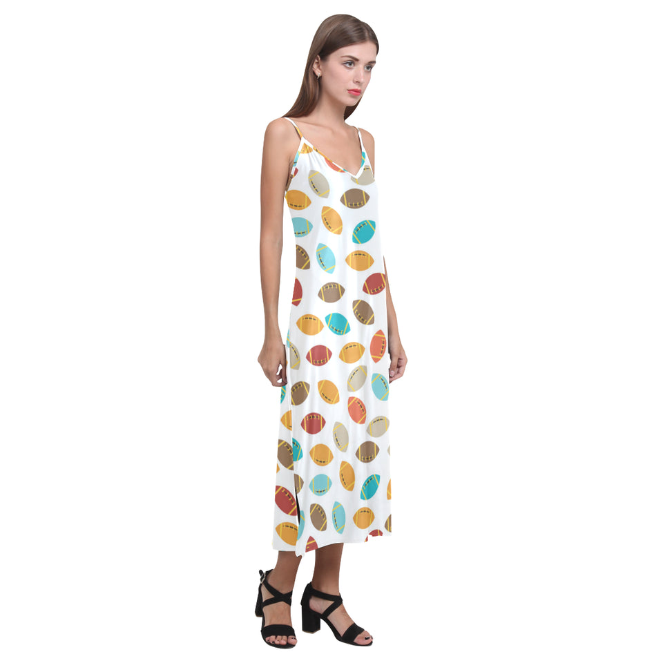Colorful american football ball pattern V-Neck Open Fork Long Dress