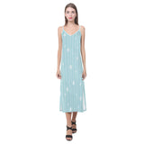 Snowflake pattern blue stripe background V-Neck Open Fork Long Dress