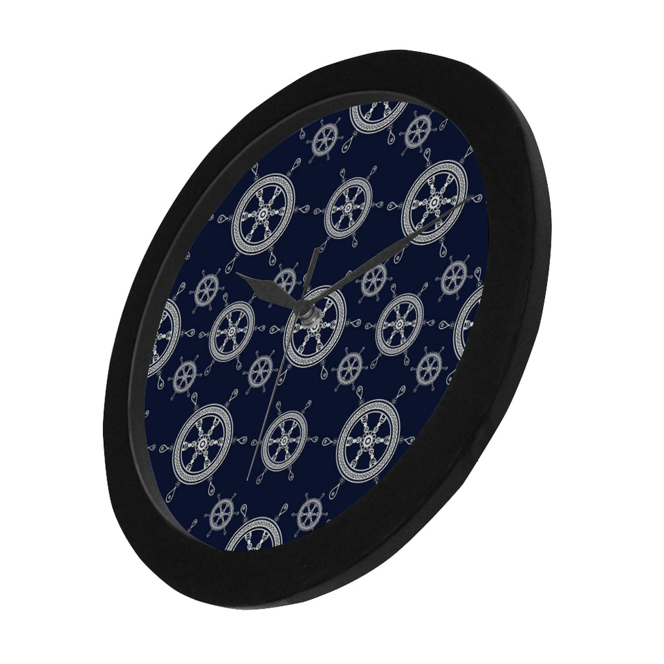 nautical steering wheel design pattern Elegant Black Wall Clock