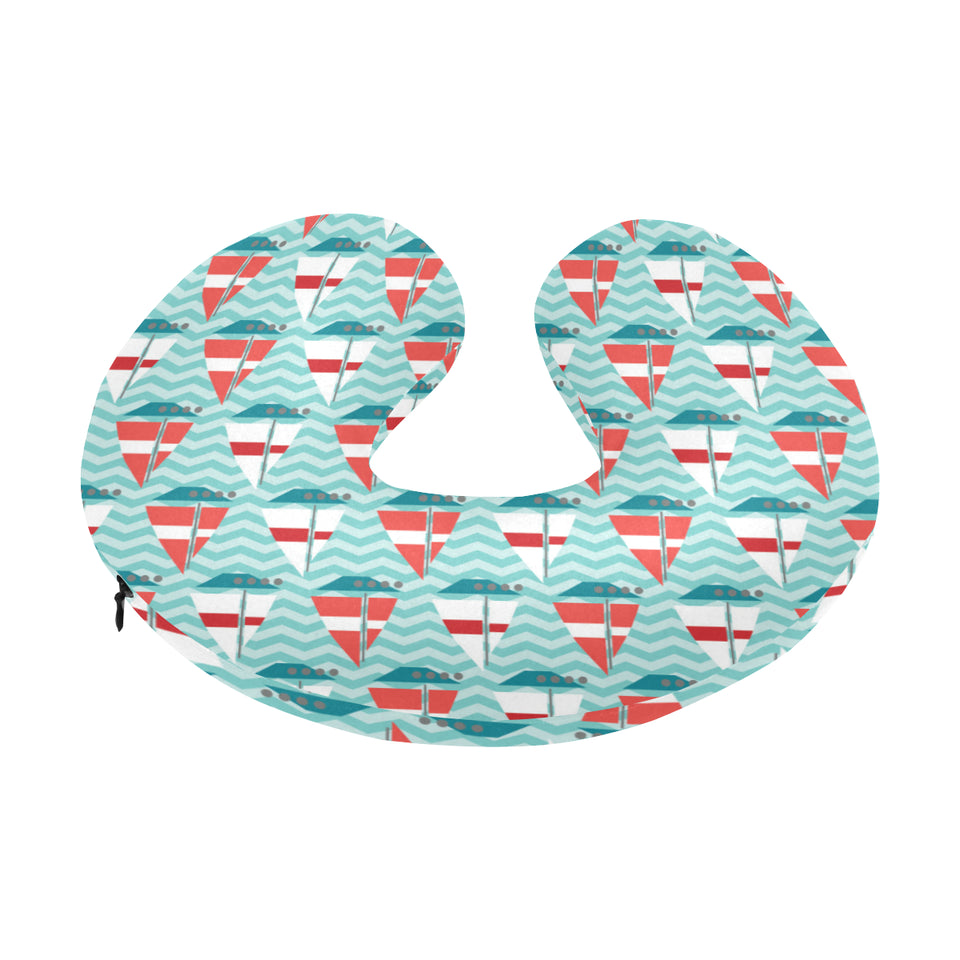 Red White sailboat wave background U-Shaped Travel Neck Pillow
