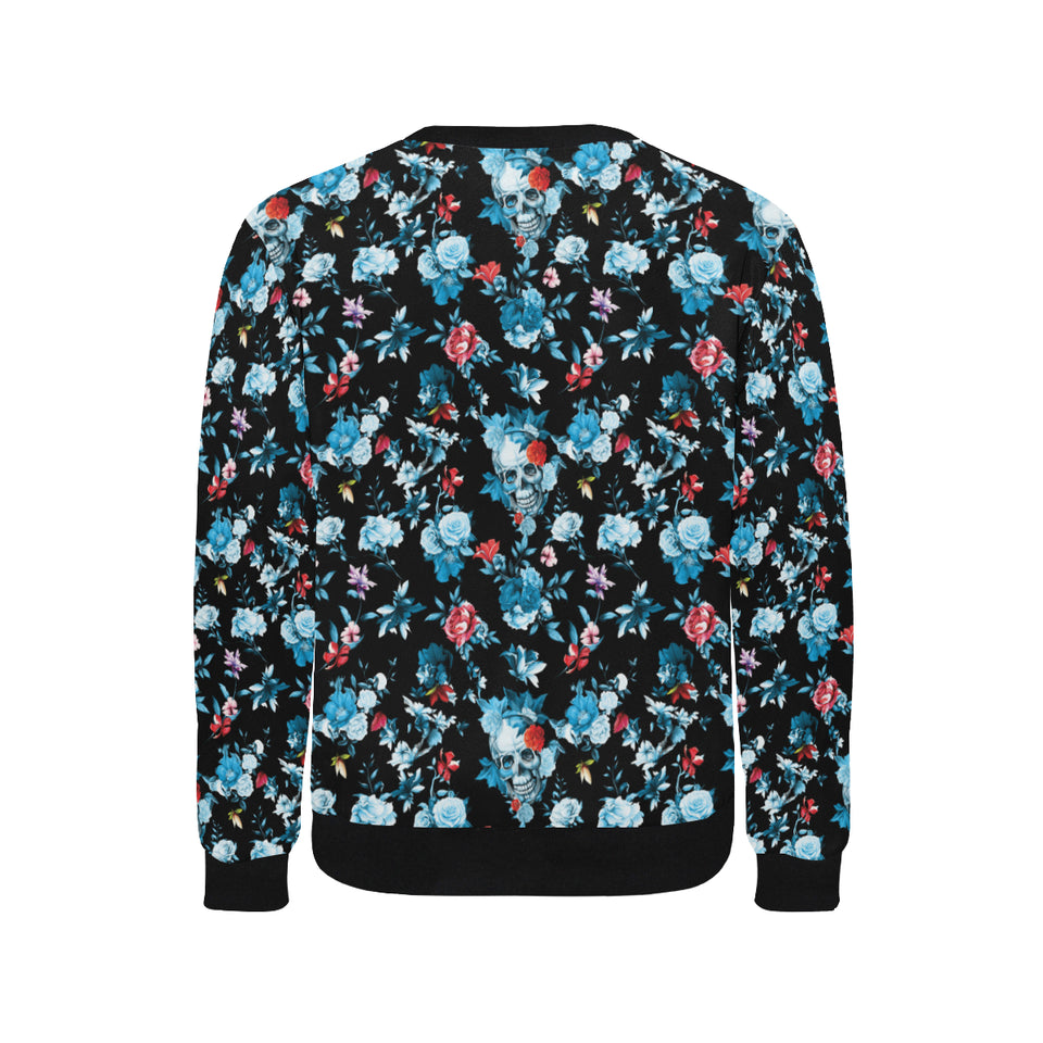 Skull flower roses leave pattern Men's Crew Neck Sweatshirt