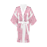 Llama Alpaca pink background Women's Short Kimono Robe