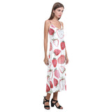 watercolor hand drawn beautiful strawberry pattern V-Neck Open Fork Long Dress
