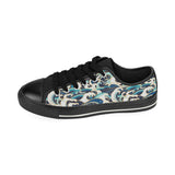 Japanese wave pattern Men's Low Top Canvas Shoes Black