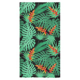 heliconia flower palm monstera leaves black backgr Bath Towel
