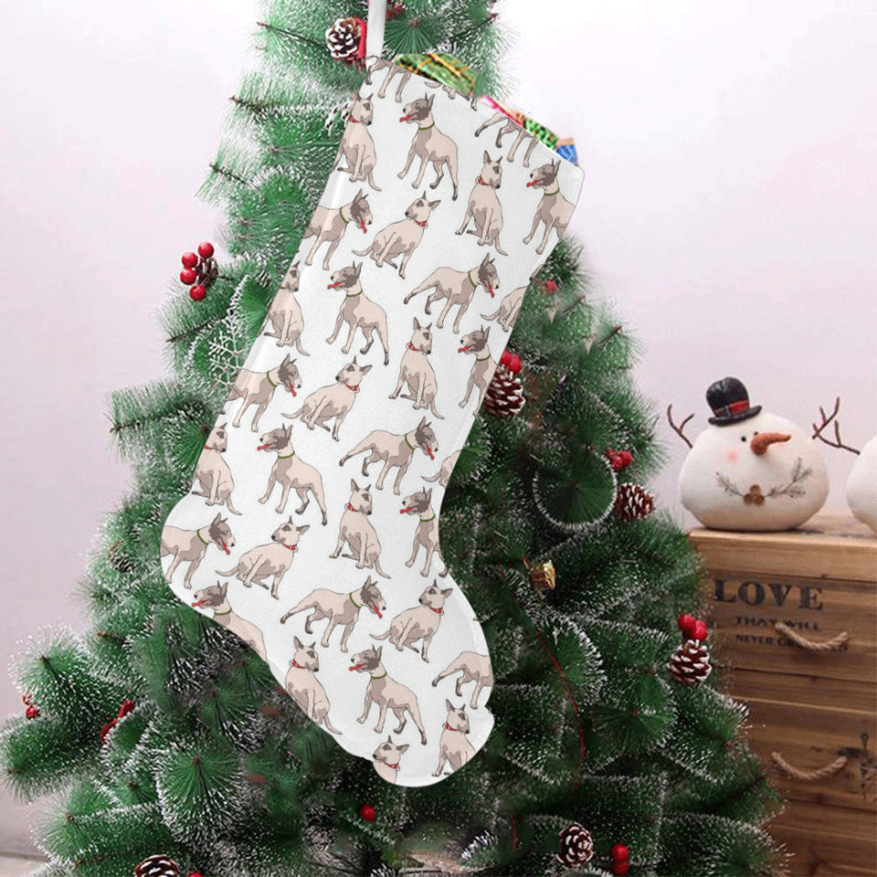 Bull Terrier Pattern Print Design 04 Christmas Stocking
