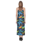 Colorful shark V-Neck Open Fork Long Dress