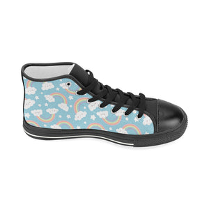 Cute rainbow clound star pattern blue background Women's High Top Canvas Shoes Black