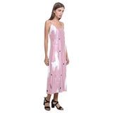 Llama Alpaca pink background V-Neck Open Fork Long Dress