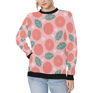 Grapefruit leaves flower pink background Women's Crew Neck Sweatshirt