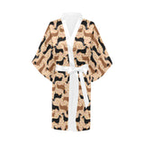 Dachshund floral background Women's Short Kimono Robe