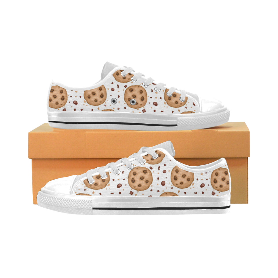 chocolate chip cookie pattern Men's Low Top Canvas Shoes White