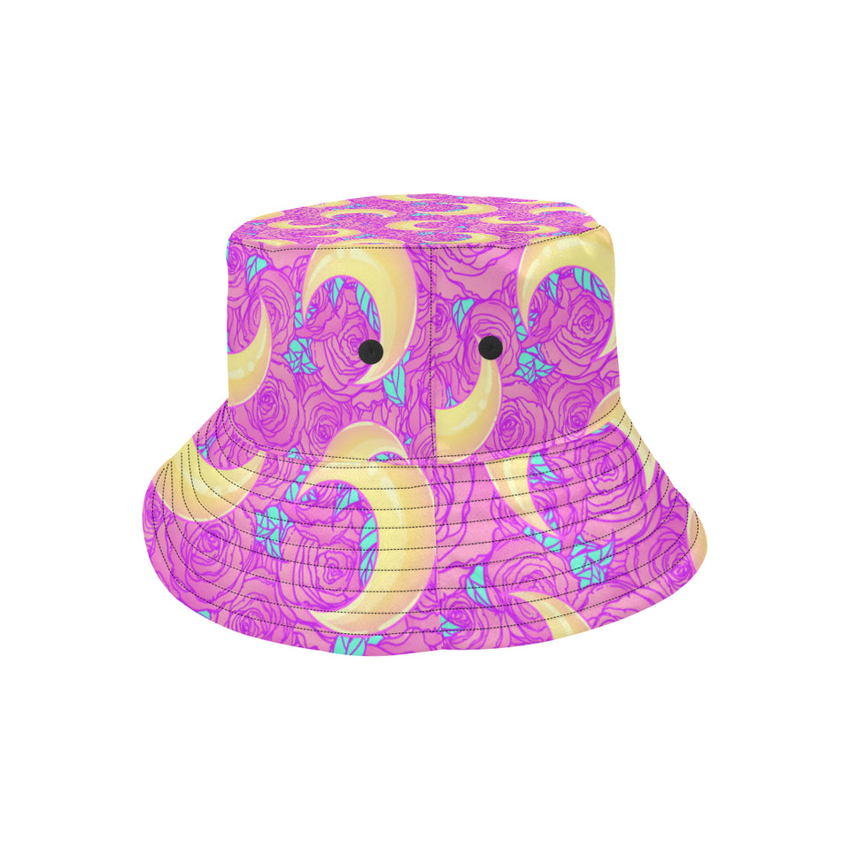 Moon pink rose background Unisex Bucket Hat