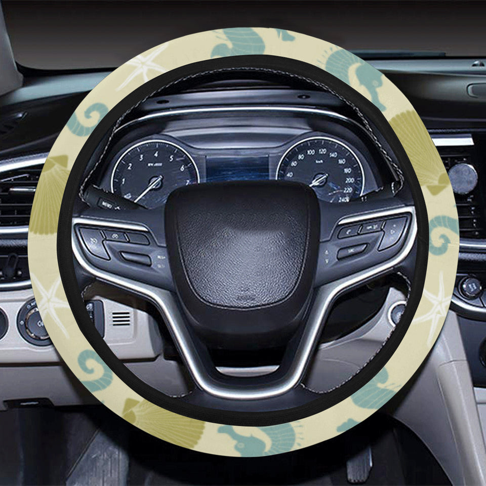 Seahorse shell starfish pattern background Car Steering Wheel Cover