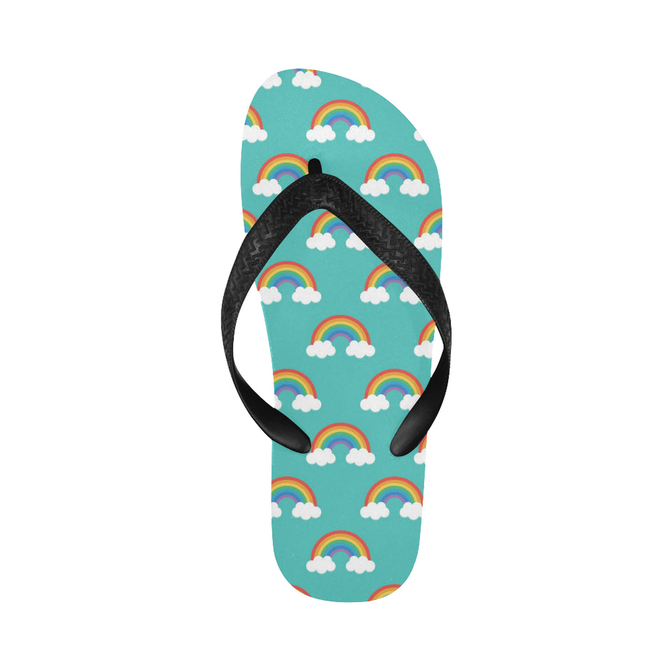 Rainbow pattern green background Unisex Flip Flops
