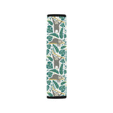 Cute sloths tropical palm leaves white background Car Seat Belt Cover
