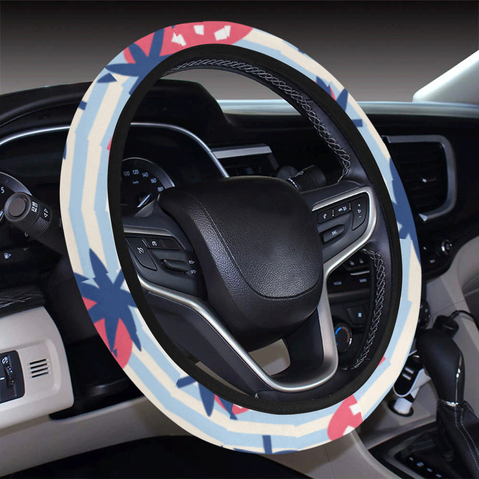 Strawberry pattern blue lines background Car Steering Wheel Cover
