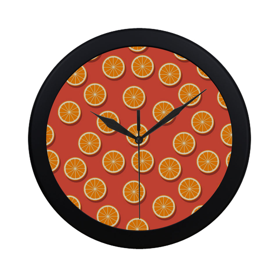 Oranges pattern red background Elegant Black Wall Clock
