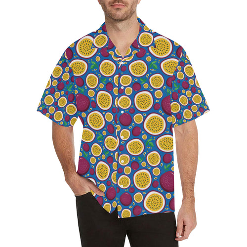 Passion fruit blue background Men's All Over Print Hawaiian Shirt