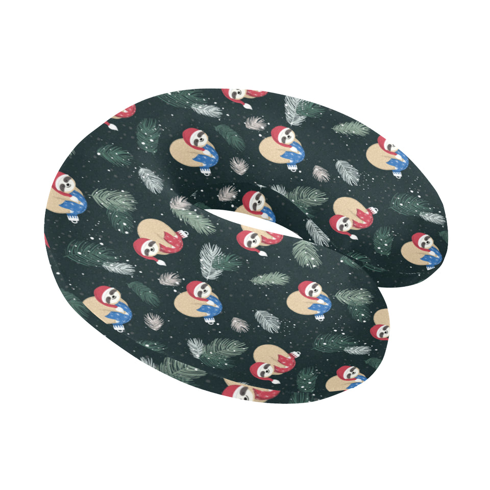 Cute sloths sleeping christmas ball santa hat patt U-Shaped Travel Neck Pillow
