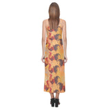 red rooster chicken cock pattern V-Neck Open Fork Long Dress