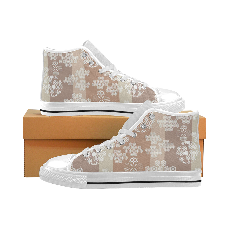 Beautiful hexagon japanese  pattern Men's High Top Canvas Shoes White