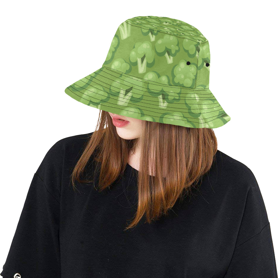 Broccoli pattern green background Unisex Bucket Hat