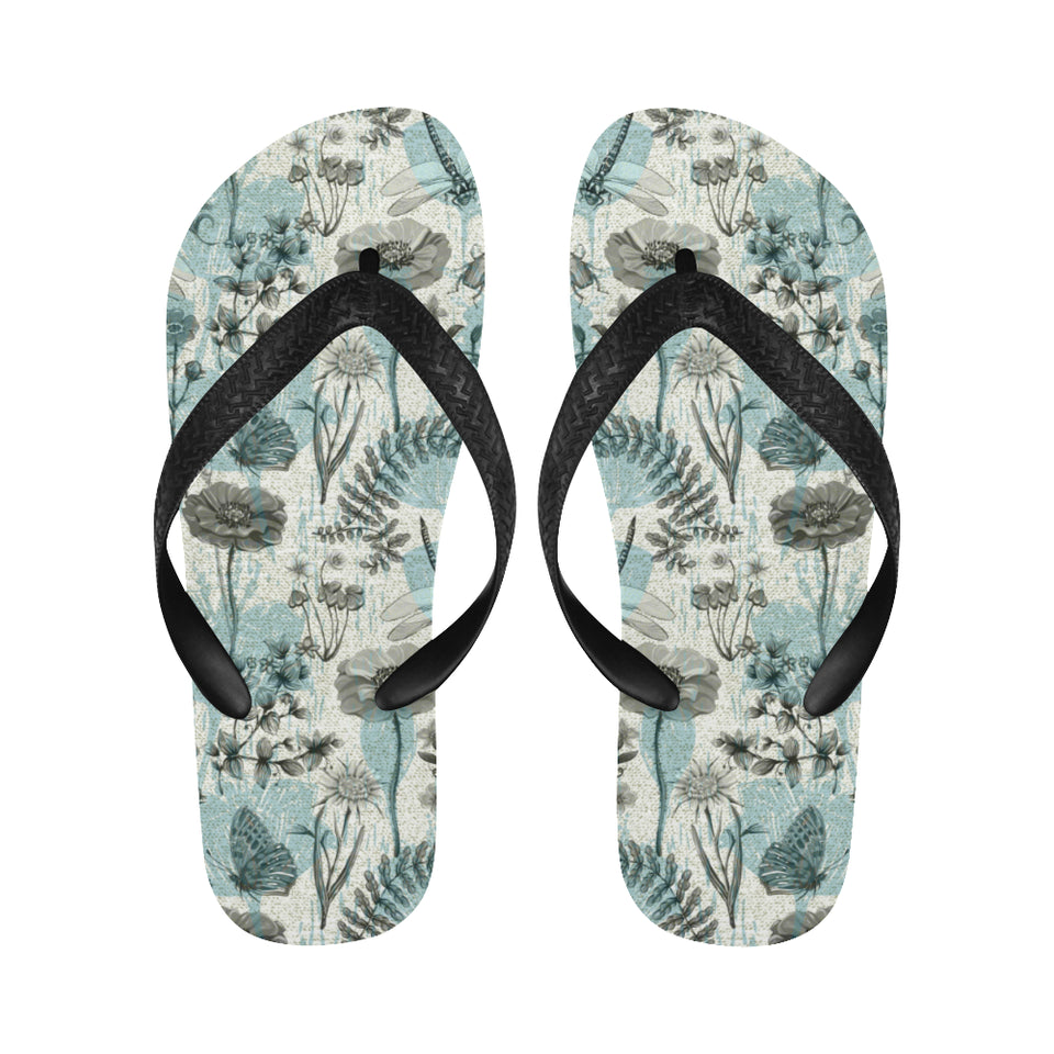 Dragonfly Butterfly Plants insect flower vintage s Unisex Flip Flops