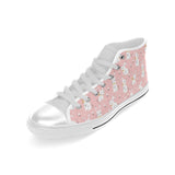 Cute white rabbit flower pink background Men's High Top Canvas Shoes White