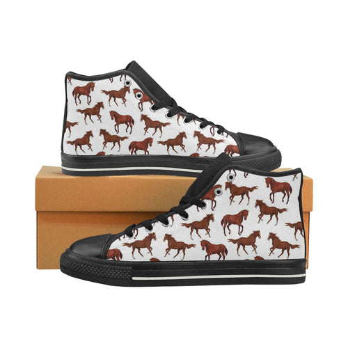 Horses running pattern background Women's High Top Canvas Shoes Black