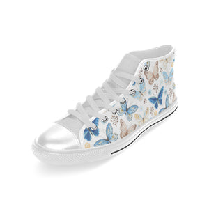 blue butterfly pattern Men's High Top Canvas Shoes White