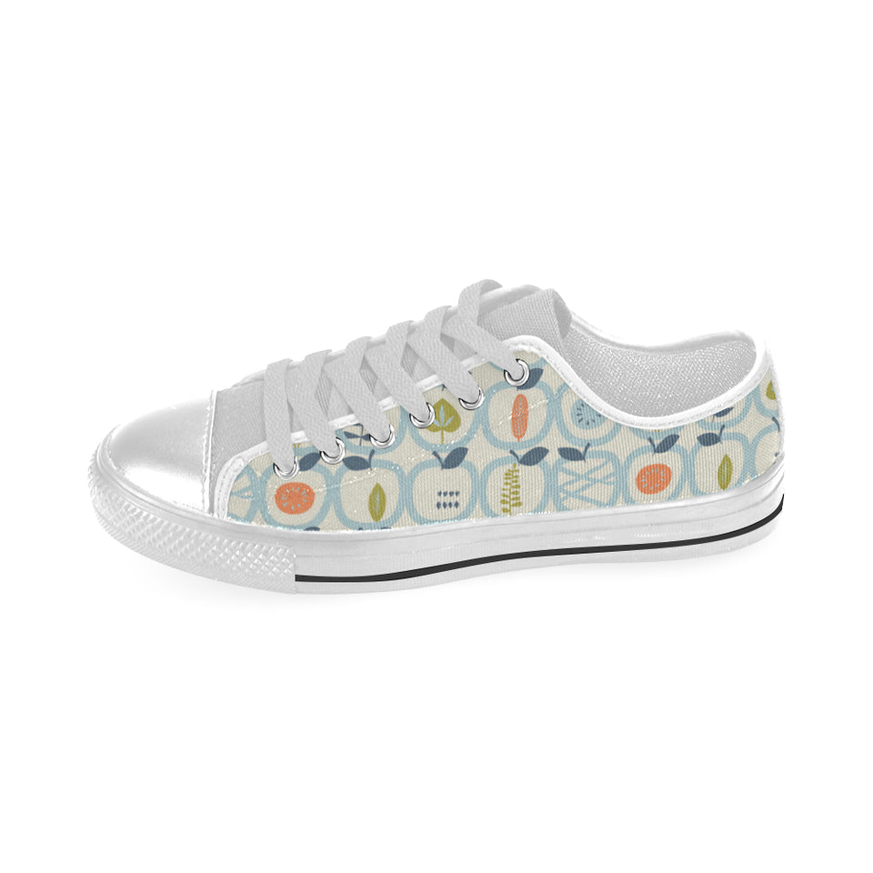 apples leaves pattern Men's Low Top Shoes White