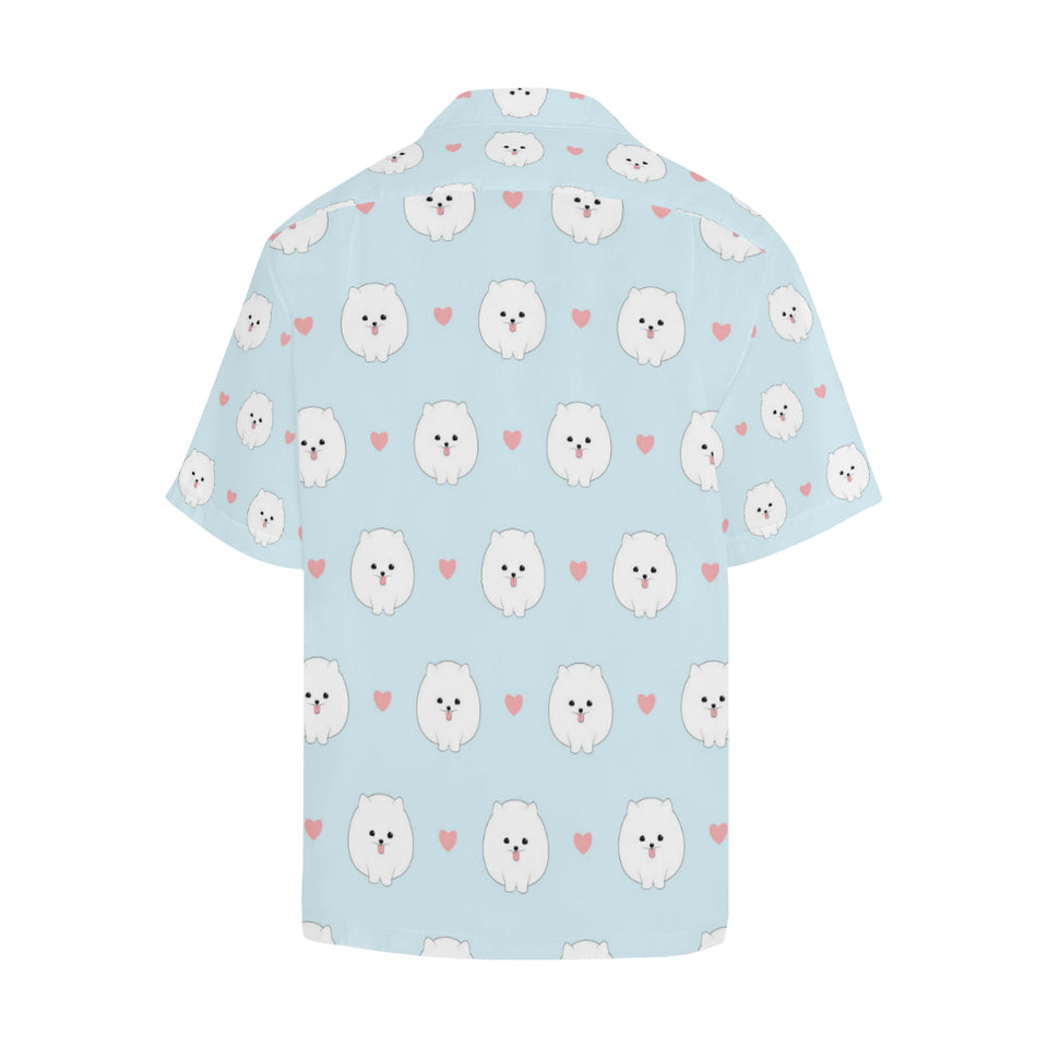 White cute pomeranian pattern Men's All Over Print Hawaiian Shirt