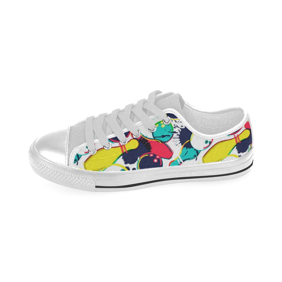 watercolor bowling ball pins Men's Low Top Shoes White