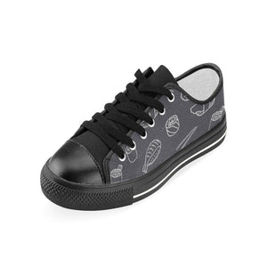 sushi pattern black background Kids' Boys' Girls' Low Top Canvas Shoes Black