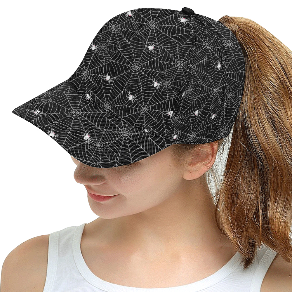 Spider web design pattern Black background white c All Over Print Snapback Cap