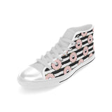 Donuts pink icing striped pattern Men's High Top Canvas Shoes White