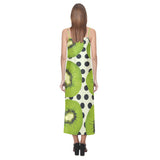 kiwi black dot background V-Neck Open Fork Long Dress