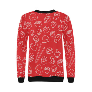 sushi pattern red background Women's Crew Neck Sweatshirt