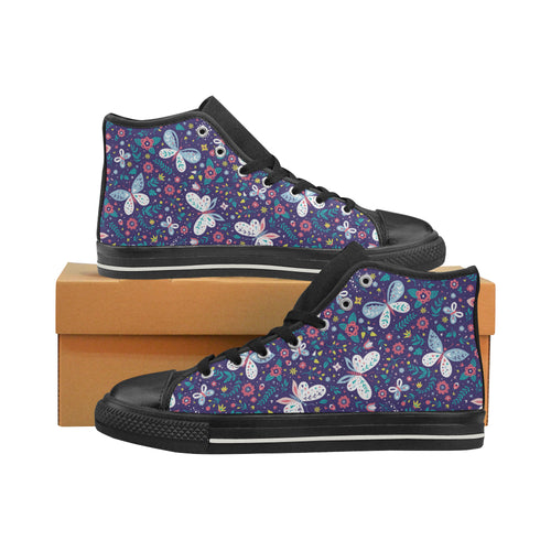 Colorful butterfly flower pattern.eps Women's High Top Canvas Shoes Black
